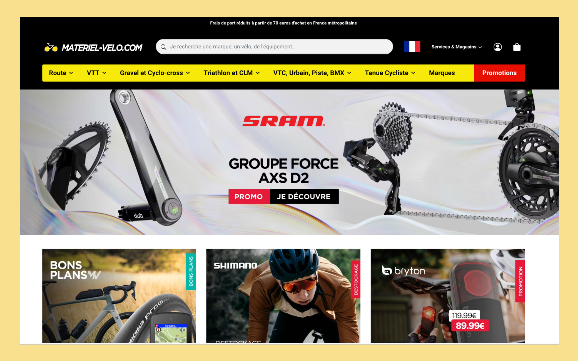 Capture d'écran du site Matériel Vélo